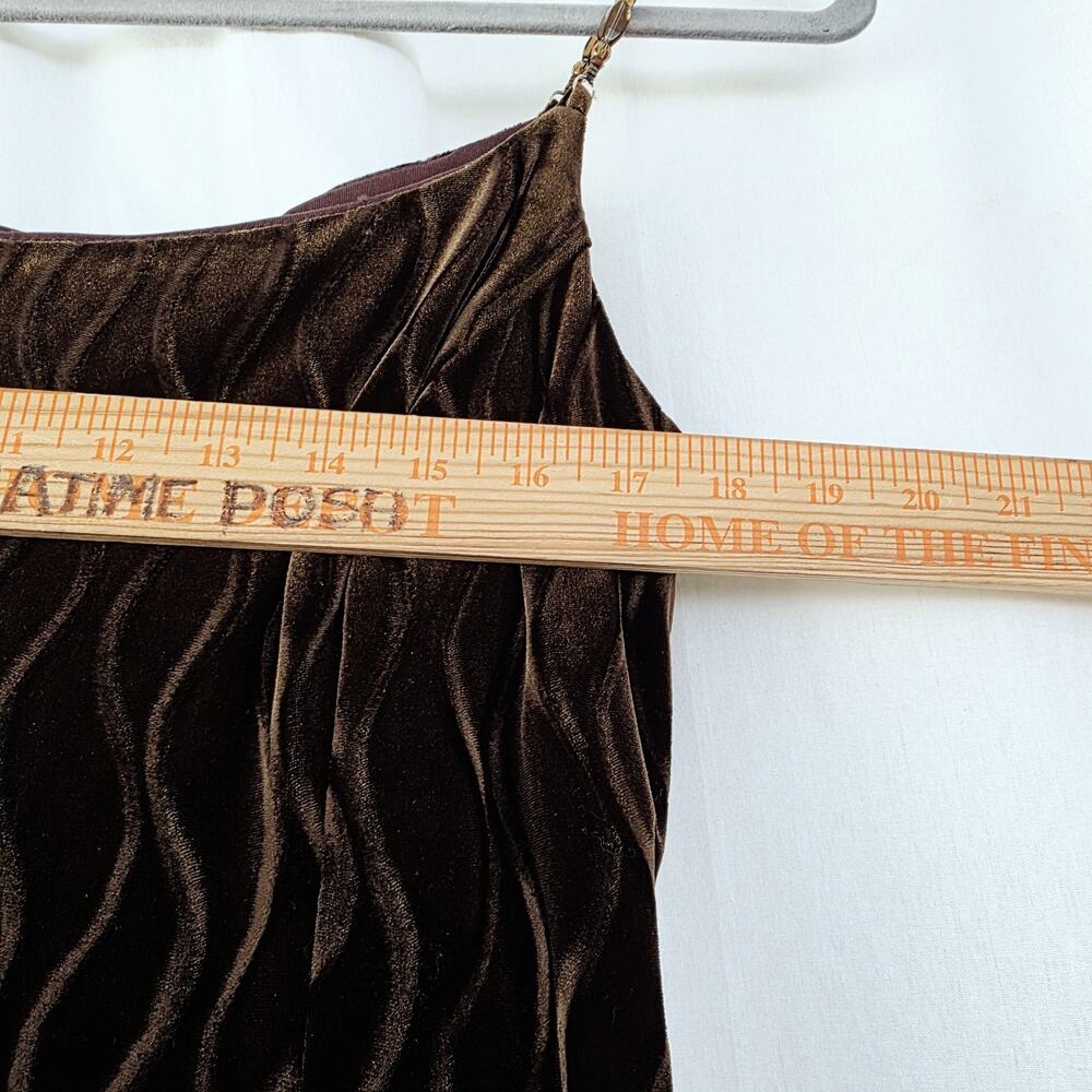 SCOTT MCCLINTOCK Brown Long Stretchy Velvet Formal Dress Size 6 Y2K Beaded Strap - Picture 6 of 13